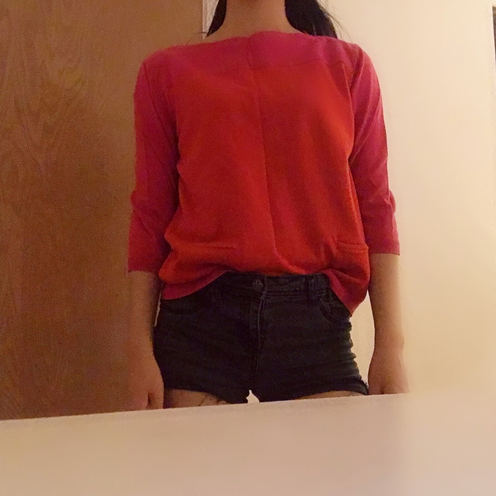 Pink and orange with 3/4 sleeve boat neck top 💕